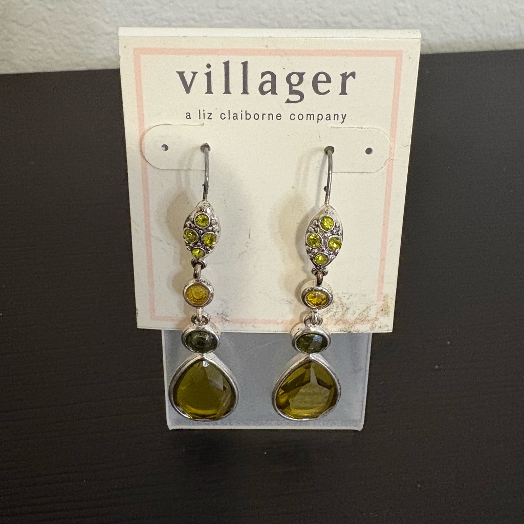 Villager For Liz Claiborne Dangling Earrings Multiple Faceted Silver Tone. New.